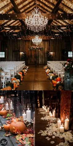 the wedding ceremony is decorated with candles and pumpkins