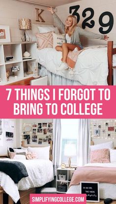 college dorm room with the words, 7 things i forgot to bring to college on it