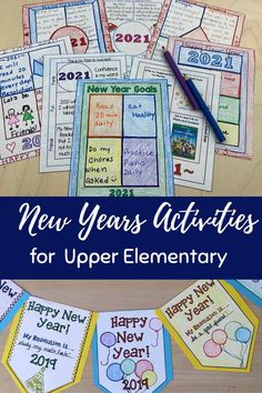 new year's activities for upper elementary students with the text happy new year written on them