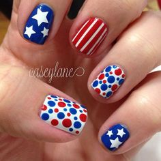 Fourth of july nail Patriotic Nail, Dot Nails, Unghie Nail Art, 4th Of July Nails