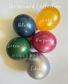 six balloons with the names of different colors