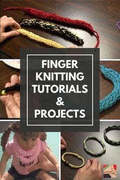 finger knitting projects and projects for kids to do on the table, including bracelets