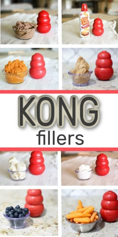 there are many different types of food on the table with text overlay that says kong filters