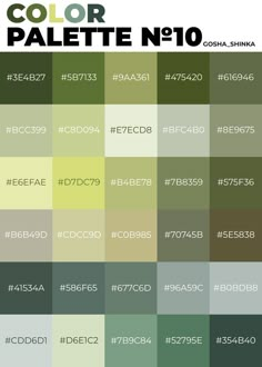 the color palette is shown in shades of green, yellow and brown with white letters