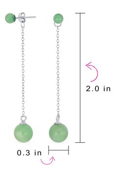 Rhodium-plated sterling silver linear earrings suspend black onyx or green jade stone orbs for a pretty pop of color. 2" drop; 1/4" width Post back Sterling silver/rhodium plate/onyx or jade Imported Trendy Long Drop Jewelry For Gift, Trendy Silver Gemstone Jewelry, Trendy Silver Jewelry With Gemstones, Elegant May Birthstone Long Drop Jewelry, Elegant Green Hypoallergenic Jewelry, Elegant Long Drop May Birthstone Jewelry, Elegant Hypoallergenic Green Jewelry, Green Minimalist Hypoallergenic Jewelry, Minimalist Green Hypoallergenic Jewelry