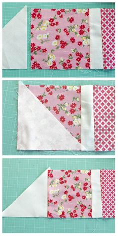 four different pieces of fabric with flowers on them, one is pink and the other is white