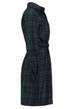 Tartan Shirt Dress The Tartan Shirt Dress combines classic charm with modern versatility, tailored to fit your unique measurements for a chic silhouette that suits any occasion. Made from high-quality acrylic-wool fabric, it features the iconic tartan pattern, ensuring you stand out whether at a casual or formal event. With a fully lined interior and invisible zip fastening at the back, this dress is as comfortable as it is stylish. The button-down front and adjustable belt accentuate your waist Knee-length Plaid Workwear Dresses, Wool Long Sleeve Dresses For Work, Plaid Knee-length Dress For Work, Classic Fitted Fall Dresses, Classic Fitted Shirt Dress For Business, Knee-length Plaid Dress For Work, Classic Fitted Shirt Dress For Office, Fitted Classic Shirt Dress For Office Wear, Fitted Cotton Shirt Dress For Business Casual