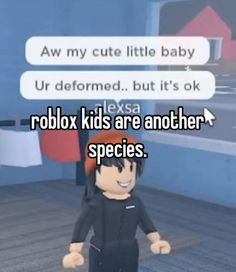 a cartoon character is standing in front of a sign that says robox kids are another species