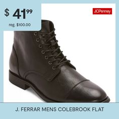 These J. Ferrar men's Colebrook lace-up boots are a classic cold-weather style you'll wear again and again. Crafted from smooth faux leather with a side zip closure, these boots have a durable rubber sole and memory foam insole for your comfort, plus a graduated cap-toe design for a stylish touch. Wear them with jeans and a sweater.Features: Memory FoamClosure Type: Lace-UpFootwear Technology: Memory Foam InsoleShaft Circumference: 9 1/2 InchesBoot Shaft Height: 4 3/4 InchesShoe Heel Height: 1 … Heeled Lace Up Boots, Cold Weather Fashion, Toe Designs, Lace Boots, Boots Black, Lace Up Boots, Cold Weather, Side Zip, Black Boots