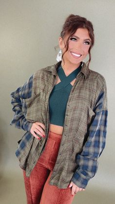 The Acid Washed Button Down Flannel in Green is a trendy and versatile addition to your wardrobe. This button-down flannel offers a stylish and relaxed look in a unique acid-washed green color. This flannel adds a touch of contemporary style to your outfit. Multi-colored patchwork Variations in prints Functional button and pockets Fabric: 100% Cotton Oversized Fit Imported Model Specs: Emily is wearing a size small in the photo.How will this item fit you? Check out our MODEL SPECS (Typical Sizing - Karli: S-Size 5/26 - 5ft 2in, Emily: S-Size 3/25 - 5ft 5in, Syd: L/XL- Size 15/ - 5ft 8in)Need help with sizing? No problem! Join our VIP group on Facebook, Everyday Chic Boutique VIP Insiders to chat directly with our team and other customers just like you.Packaged with love and shipped from ou Green Long Sleeve Flannel Shirt With Button Closure, Fall Flannel Shirt With Button Closure, Green Long Sleeve Flannel Shirt With Buttons, Flannel Button-up Tops For Casual Gatherings, Flannel Tops With Buttons For Fall, Fall Flannel Tops With Buttons, Fall Button-up Flannel Shirt, Green Collared Flannel Shirt For Fall, Green Cotton Button-up Flannel Shirt