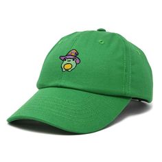 Elevate your spring style with our whimsical Sorcerer Frog Cap, featuring a charming design that adds a touch of magic to any outfit. Crafted for comfort and durability, this cap is perfect for frog enthusiasts and fantasy lovers alike. Discover the perfect blend of style and comfort with our classic dad cap, tailored to fit effortlessly into your everyday wardrobe. This timeless hat features a convenient adjustable slider at the back, ensuring a customizable fit for all head sizes. Designed wit Cute Green Hat With Curved Brim, Green Brimmed Baseball Cap, Green Adjustable Brimmed Baseball Cap, Cute Adjustable Green Baseball Cap, Green Curved Brim Hat In Fun Style, Green Spring Brimmed Baseball Cap, Cute Green Snapback Hat, Novelty Green Adjustable Hat, Green Spring Baseball Cap With Short Brim