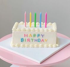 a birthday cake with lit candles on it