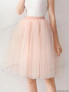 Poprose - Women's Layered Pink Tulle Skirt Bottoms Chic Pink Wedding Skirt, Pink Party Dress With Midi Skirt, Pink Full Skirt Bottoms For Wedding, Pink Tulle Full Skirt Bottoms, Pink Full Tulle Skirt Bottoms, Pink Tulle Skirt For Spring, Pink Tulle Full Skirt, Elegant Pink Tulle Skirt, Feminine Knee-length Party Skirt