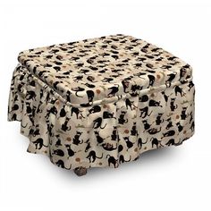 a black and white cat print ottoman cover