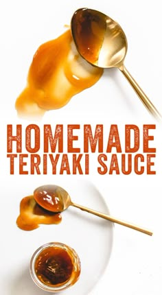 homemade teriyaki sauce on a spoon