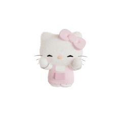 a white hello kitty stuffed animal with a pink bow on its head and tail, standing in front of a white background