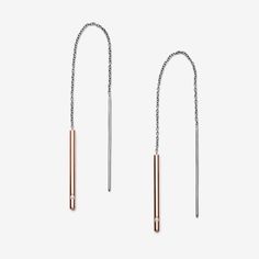 Designed to be worn through the ear  these silver-tone earrings feature rose gold-tone drops accented with crystals. Silhouette Earring, Finger Plays, Gold Earrings For Women, Gems Bracelet, Square Earrings Studs, Square Stud, The Ear, Skagen, Threader Earrings