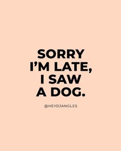 the words sorry i'm late, i saw a dog in black on a pink background