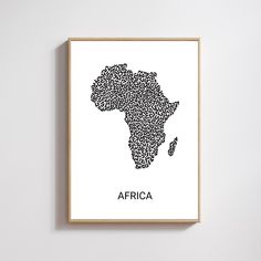 a black and white map of africa with the word africa printed on it