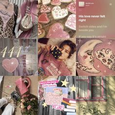 a collage of photos with hearts, stars and other things