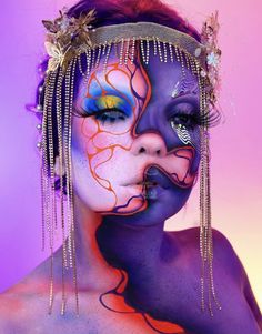 Abstract Makeup, Mehron Makeup, Face Art Makeup, Halloween Makeup Inspiration, Cool Makeup Looks, Unique Makeup, Horror Movie Characters