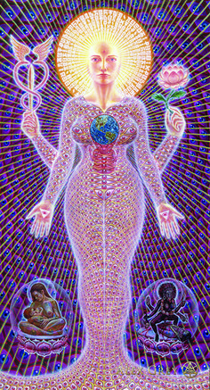 an image of a woman with flowers in her hands and the sun above her head