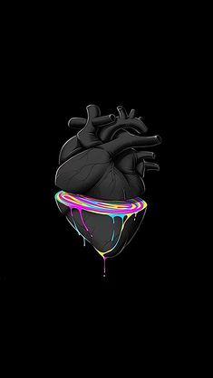 an image of a heart in the dark with paint dripping down it's side