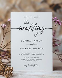 a wedding card with the wording on it