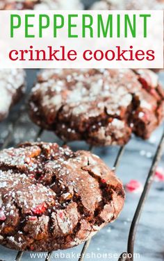 chocolate peppermint crinkle cookies are cooling on the grill