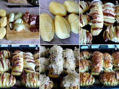 the process photos show how to make stuffed potatoes