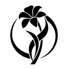 a black and white flower logo on a white background