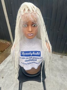 PLEASE NOTE: Before placing your order, help send your telephone number as required by courier service for shipping  Description Hair Type: Kanekalon Hair / Synthetic Hair Dreadlocks  Braid Size: Medium size Baby hairs: yes  Length: 30-32 inches Density: meduim Dreads Colour: Snow White/ Platinum Blonde like (please note: pictures taken in daylight shows a Snow White color) Full lace wig Comes with elastic and stretchy cap (fits most head), making you navigate any way you want to because it is h Lisa Bonnet, Kanekalon Hair, Hair Dreadlocks, White Wig, Wigs Braids, Kanekalon Hairstyles, Braids Wigs, Sister Locs, Braided Wigs