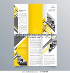 two fold brochure with yellow and black lines on the front, side and back