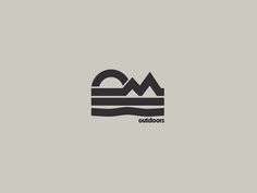 the logo for an outdoor company with mountains and water in the background, on a gray background