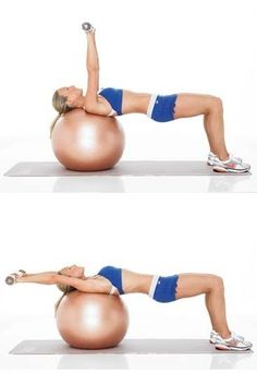 a woman is doing exercises on an exercise ball