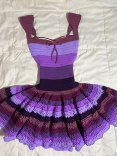 Short Crochet Dress, Crochet Dress Easy, Crochet Dress Aesthetic, Purple Crochet Ideas, Crochet Ruffle Dress, Kokomi Cosplay, Crochet Fits