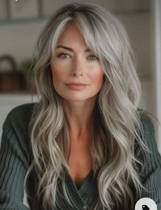 Hairstyles With Side Bangs, Long Grey Hair, Side Bangs Hairstyles, Grey Hair Inspiration, Beautiful Gray Hair, Side Bangs, Long Hair With Bangs, Hair Color And Cut, Long Layered Hair