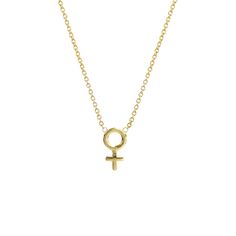 Solid 14k gold. Venus represents the feminine inside all of us. In astrology, Venus rules love and romance. The symbol has come to stand for femininity and has become a representation and declaration of female strength. Wear this pendant to honor yourself, to honor your beloved, or to honor the women and feminine forces that guide our lives. 10% of this necklace's proceeds serve to benefit The Trevor Project and support the LGBTQIA+ Community. Symbolic Necklace For Her, Symbolic Necklace As A Gift For Her, Spiritual Yellow Gold Necklaces, Tarnish Resistant Spiritual Necklace, Spiritual Tarnish-resistant Necklace, Feminine Jewelry For Mother's Day, Hallmarked Yellow Gold Necklace, Yellow Gold Necklaces For Mother's Day, Honor Yourself