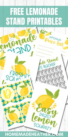 lemonade printables with the text free lemonade stand printables on them