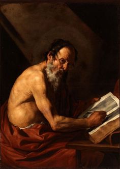 a painting of a man reading a book