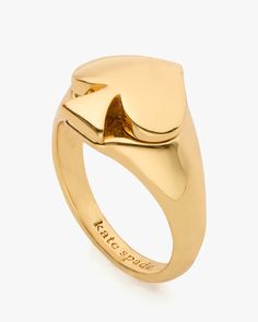 Find your new go-to ring with our gold So Spade Signet Ring from kate spade new york. Crafted from plated metal and crested with our iconic spade logo, this ring makes a statement no matter what you wear it with. If you're a kate spade new york super fan, this bold jewelry piece is perfect for you to demonstrate your love loud and proud while still keeping it classy and chic. Wear it to a casual lunch with friends or a fundraiser gala. Buy now at kate spade new york! Kate Spade Ring, Fundraiser Gala, Statement Handbag, Spade Logo, Spring 2025, Bold Jewelry, Spade Jewelry, Kate Spade Jewelry, Gorgeous Jewelry