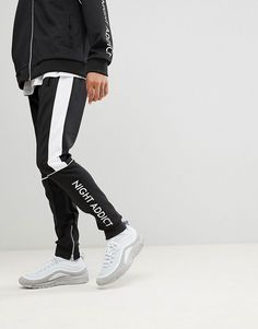 Night Addict Paneled Tracksuit Bottom Joggers Big Men Fashion, Joggers Black, Men Style Tips, Mens Bottom, Adidas Jacket, Spring Fashion, Men's Fashion, Asos