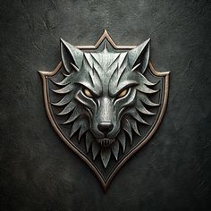 a metal wolf head on the side of a black leather wall with an intricate design