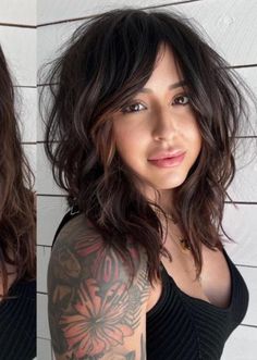 Dark Brown Hair With Bangs Medium, Black Hair Balayage, Amazing Hairstyles, Layered Haircuts For Medium Hair, Creative Hair, Hair 2024, Hair With Bangs, Hair Raising, Haircuts For Medium Hair