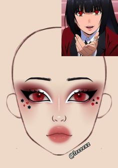 Yumeko Makeup Tutorial, Manga Makeup Anime, Yumeko Jabami Makeup, Junko Enoshima Makeup, Anime Make Up Ideas, Anime Inspired Makeup Looks, Demon Slayer Makeup Inspired, Cute Anime Makeup Looks, Kakegurui Nails