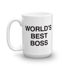 a white coffee mug with the words world's best boss printed in black on it