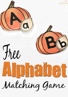 an alphabet matching game with two pumpkins and the letter b on it's side