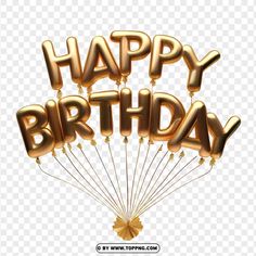 gold happy birthday balloons with the words happy birthday on them, hd png clipart