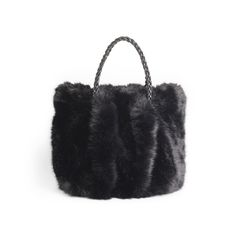 Priscilla Faux Fur Tote - Black Everyday Tote Bag With Faux Fur Lining, Faux Fur Lined Tote Shoulder Bag, Fur Tote Bag, Luxury Bags With Faux Fur Trim, Faux Fur Tote Shoulder Bag, Top Satin, Poncho Jacket, Oversized Tote, Black Faux Fur