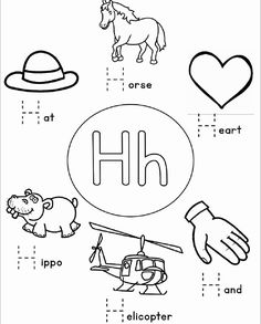 the letter h worksheet with pictures and words to help kids learn how to read